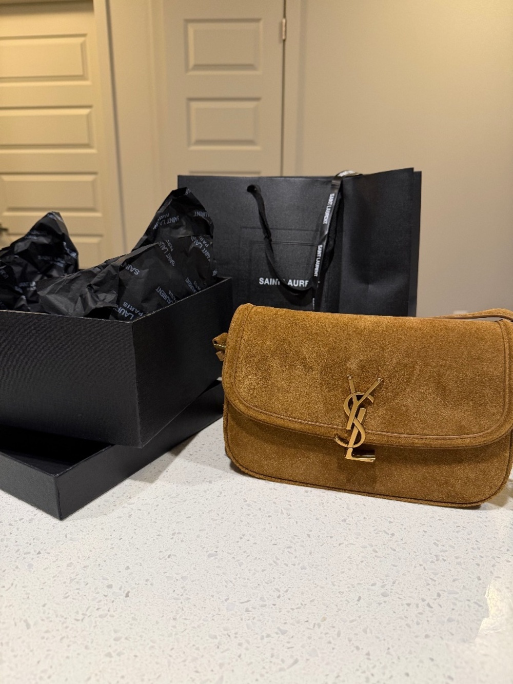 Saint Laurent Le 5 à 7 Suede Shoulder Bag
